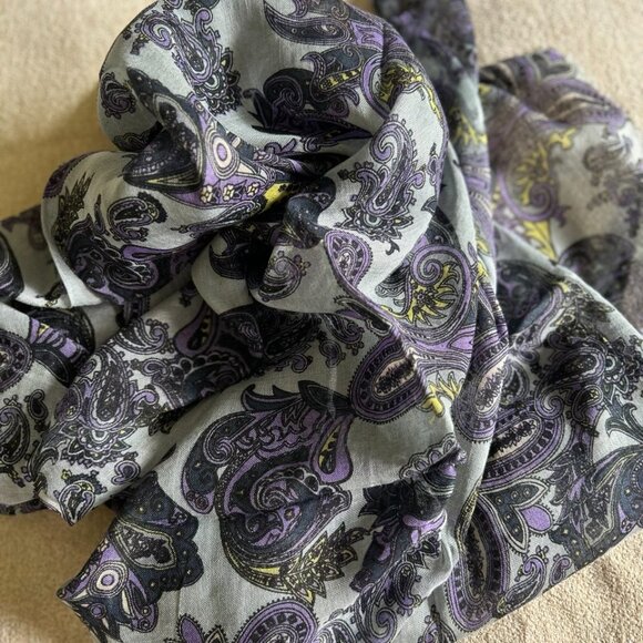 Linen Silk Paisley Scarf Hand-crafted Exquisite - Picture 5 of 6